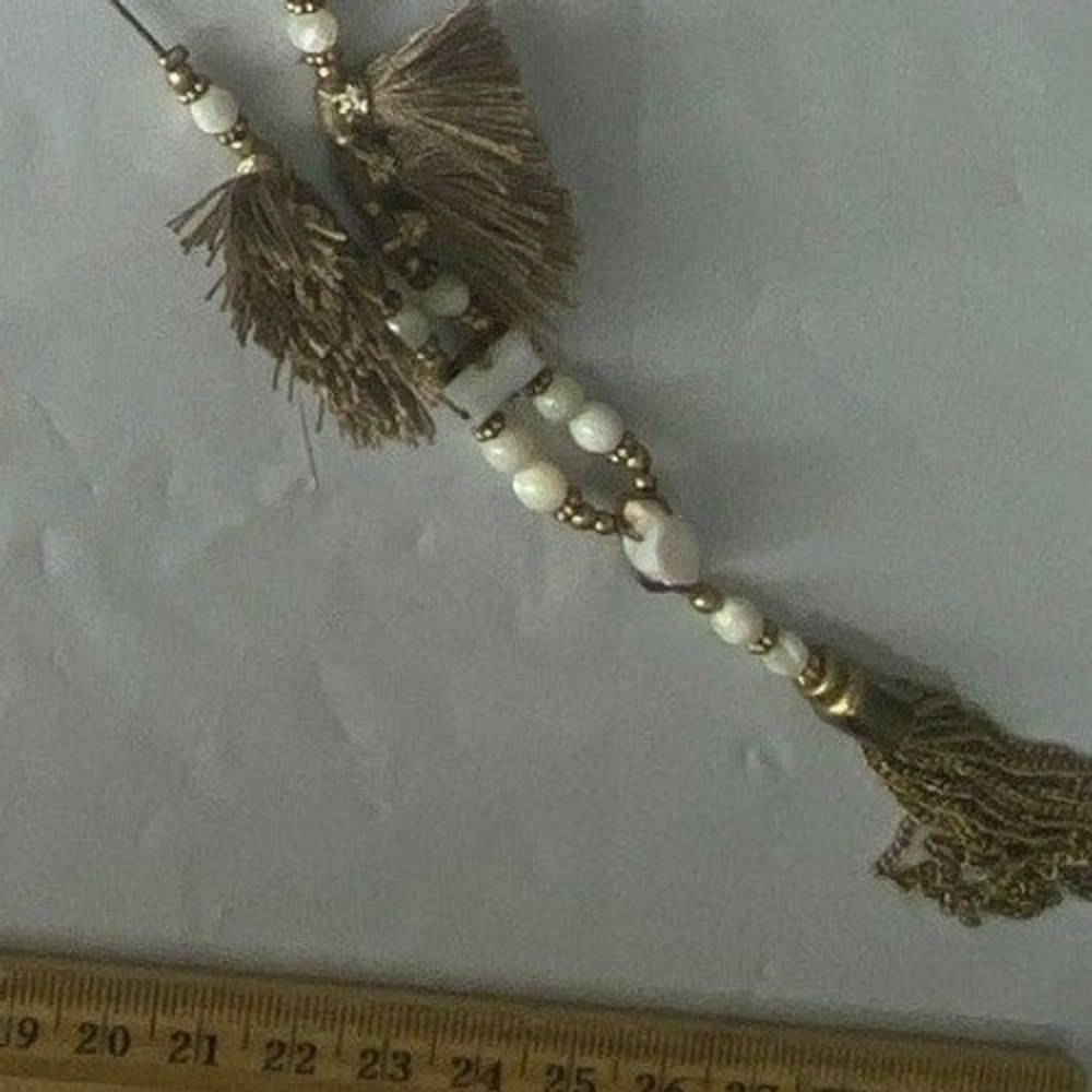 Y Necklace Gold Tone Beaded Tassel Charm Pendant Fashion Jewelry